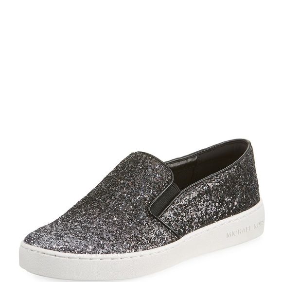 MICHAEL KORS KEATON  SNEAKERS GLITTER GUNMETAL NWT - Picture 7 of 8